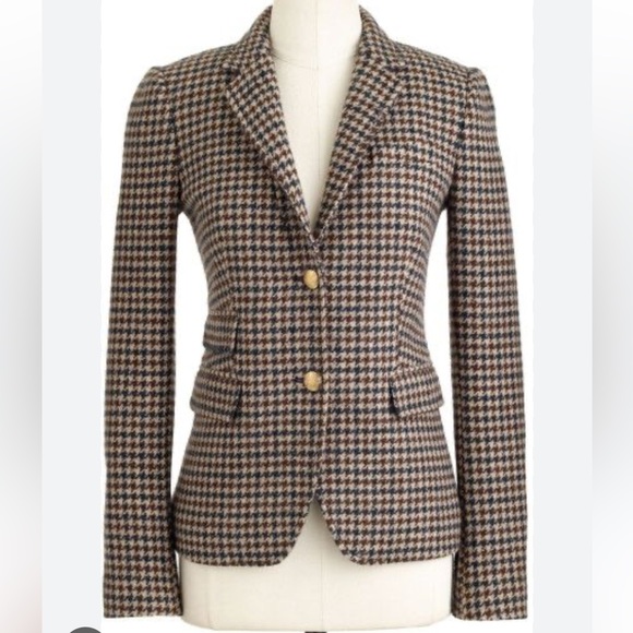 EUC J. Crew Schoolboy Wool Blazer Houndstooth Tweed+00 - Picture 2 of 6